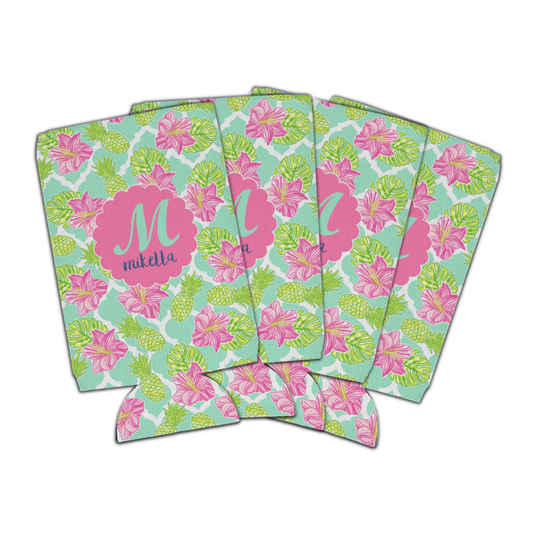 Custom Preppy Hibiscus Can Cooler (16 oz) - Set of 4 (Personalized)
