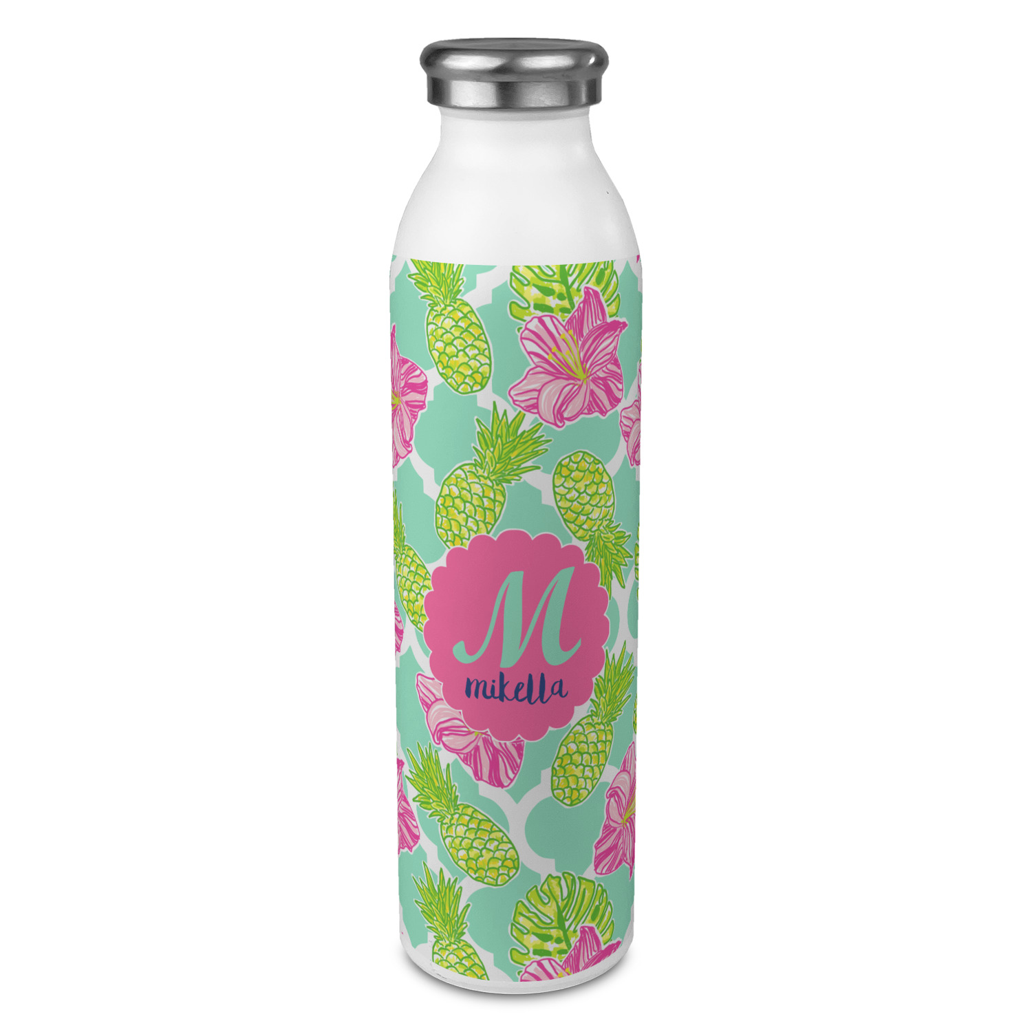 Custom Preppy Hibiscus 20oz Stainless Steel Water Bottle - Full Print  (Personalized)