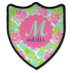 Preppy Hibiscus Iron On Shield Patch B w/ Name and Initial