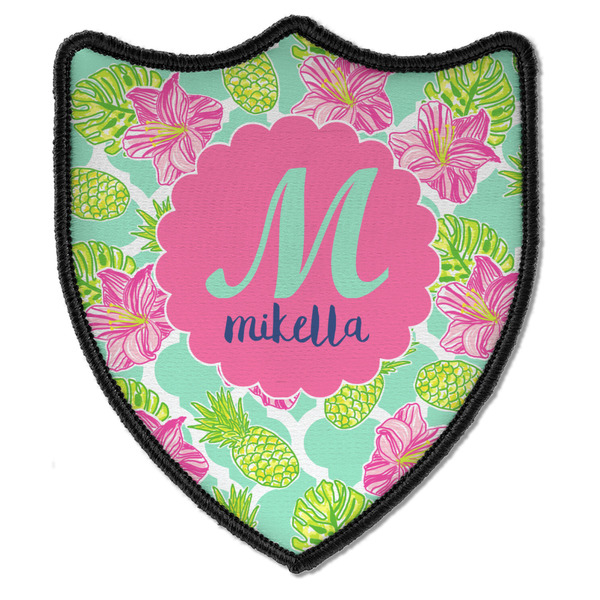 Custom Preppy Hibiscus Iron On Shield Patch B w/ Name and Initial