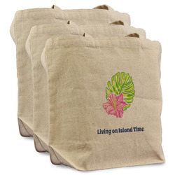 Preppy Hibiscus Reusable Cotton Grocery Bags - Set of 3 (Personalized)