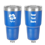 Preppy Hibiscus 30 oz Stainless Steel Tumbler - Royal Blue - Double-Sided (Personalized)