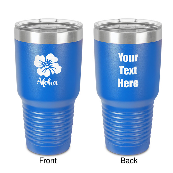Custom Preppy Hibiscus 30 oz Stainless Steel Tumbler - Royal Blue - Double-Sided (Personalized)