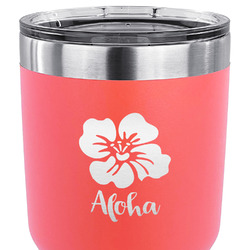 Preppy Hibiscus 30 oz Stainless Steel Tumbler - Coral - Single Sided (Personalized)