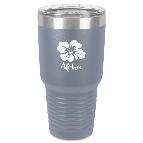 Custom Preppy Hibiscus 30 oz Stainless Steel Tumbler - Grey - Single-Sided (Personalized)