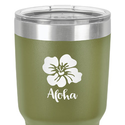 Preppy Hibiscus 30 oz Stainless Steel Tumbler - Olive - Single-Sided (Personalized)