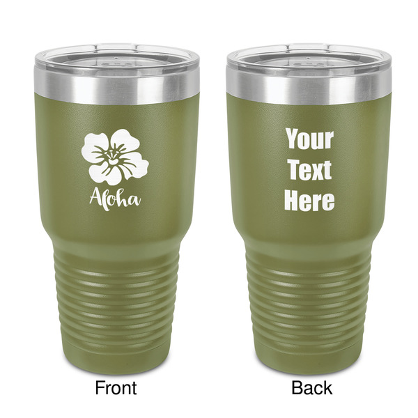 Custom Preppy Hibiscus 30 oz Stainless Steel Tumbler - Olive - Double-Sided (Personalized)