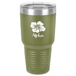 Preppy Hibiscus 30 oz Stainless Steel Tumbler - Olive - Single-Sided (Personalized)