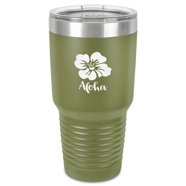 Custom Preppy Hibiscus 30 oz Stainless Steel Tumbler - Olive - Single-Sided (Personalized)