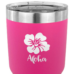Preppy Hibiscus 30 oz Stainless Steel Tumbler - Pink - Double Sided (Personalized)