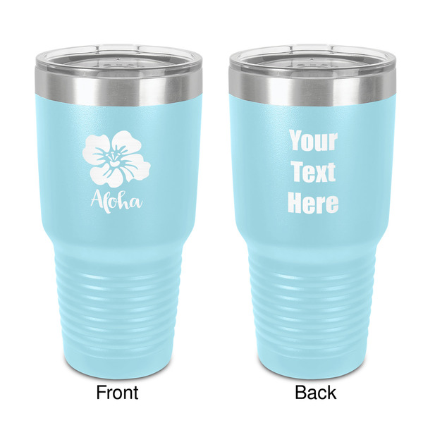 Custom Preppy Hibiscus 30 oz Stainless Steel Tumbler - Teal - Double-Sided (Personalized)