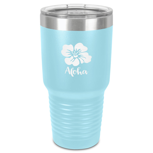 Custom Preppy Hibiscus 30 oz Stainless Steel Tumbler - Teal - Single-Sided (Personalized)