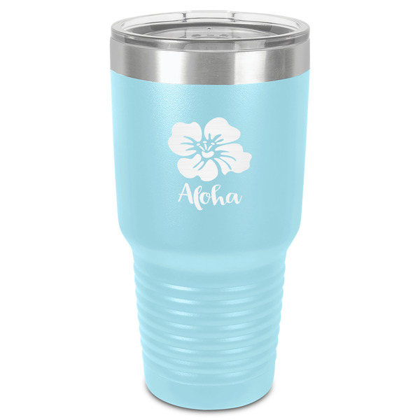 Preppy Hibiscus 30 oz Stainless Steel Ringneck Tumbler - Teal - Front