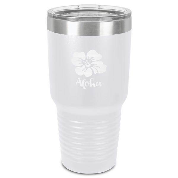 Custom Preppy Hibiscus 30 oz Stainless Steel Tumbler - White - Single-Sided (Personalized)