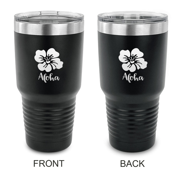 Custom Preppy Hibiscus 30 oz Stainless Steel Tumbler - Black - Double Sided (Personalized)