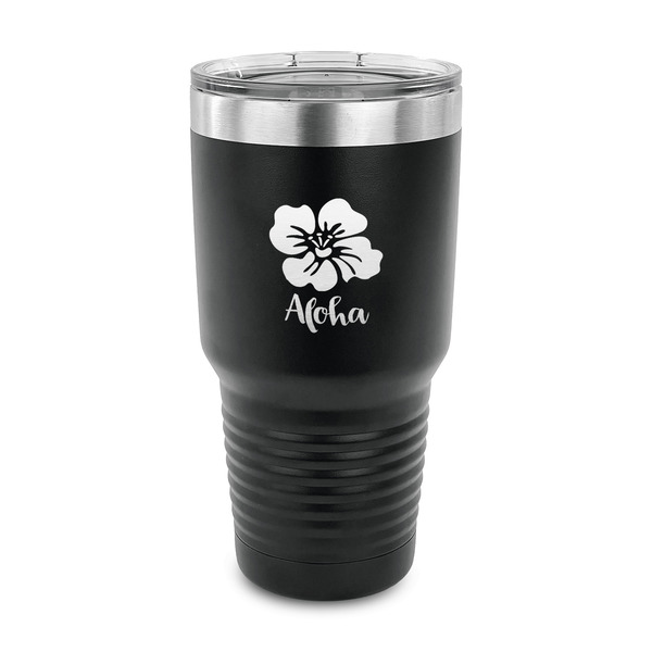 Custom Preppy Hibiscus 30 oz Stainless Steel Tumbler - Black - Single Sided (Personalized)