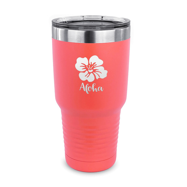 Custom Preppy Hibiscus 30 oz Stainless Steel Tumbler - Coral - Single Sided (Personalized)