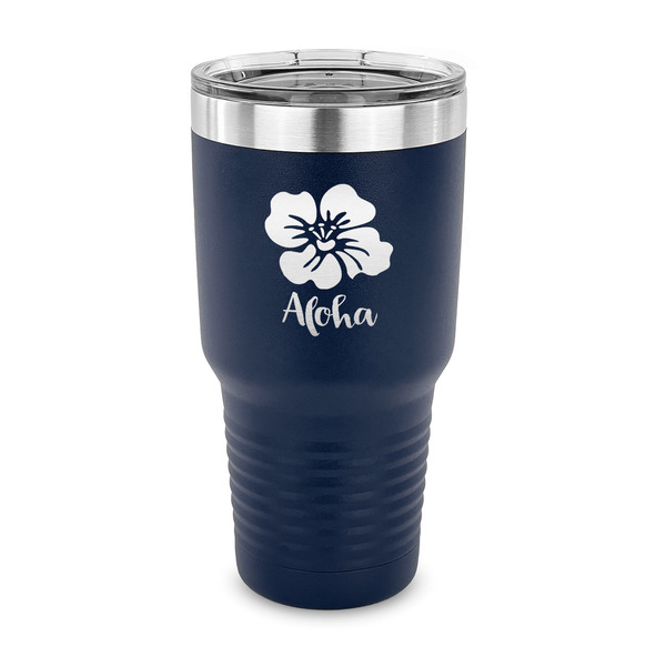 Custom Preppy Hibiscus 30 oz Stainless Steel Tumbler - Navy - Single Sided (Personalized)