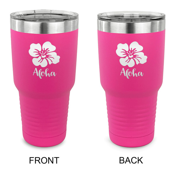 Custom Preppy Hibiscus 30 oz Stainless Steel Tumbler - Pink - Double Sided (Personalized)