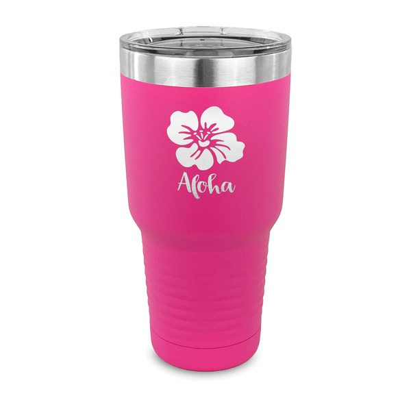 Preppy Hibiscus 30 oz Stainless Steel Ringneck Tumblers - Pink - FRONT