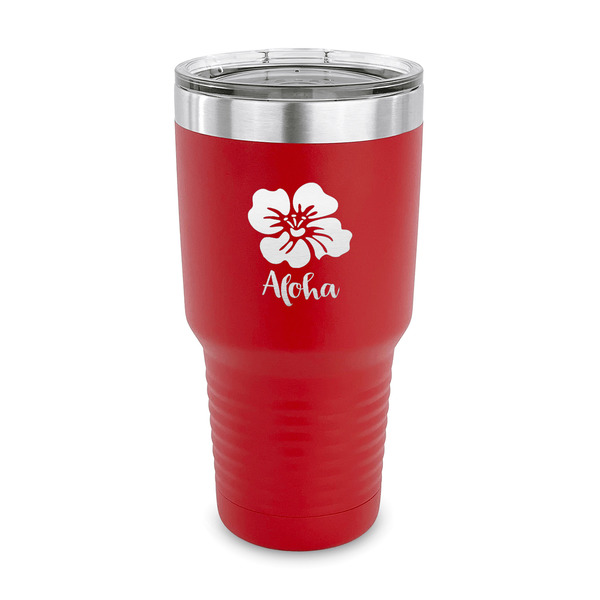 Custom Preppy Hibiscus 30 oz Stainless Steel Tumbler - Red - Single Sided (Personalized)