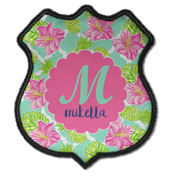 Preppy Hibiscus Iron On Shield Patch C w/ Name and Initial