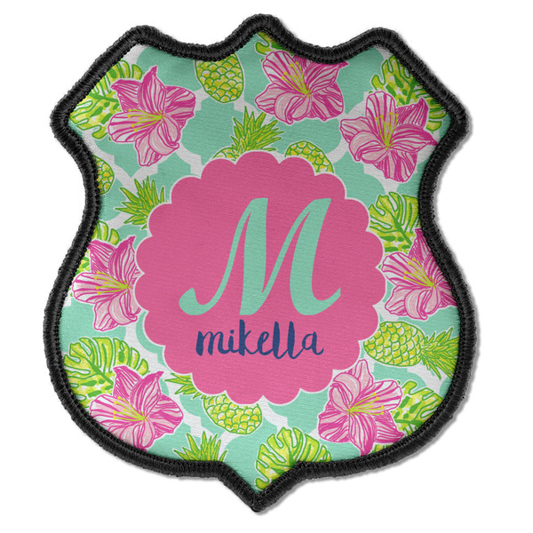 Custom Preppy Hibiscus Iron On Shield Patch C w/ Name and Initial