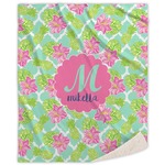 Preppy Hibiscus Sherpa Throw Blanket (Personalized)