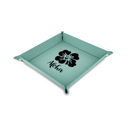 Preppy Hibiscus 6" x 6" Teal Faux Leather Valet Tray (Personalized)