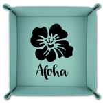 Preppy Hibiscus Teal Faux Leather Valet Tray (Personalized)