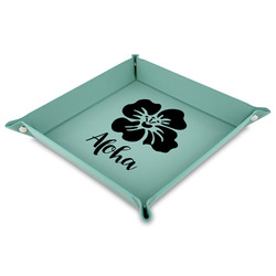Preppy Hibiscus 9" x 9" Teal Faux Leather Valet Tray (Personalized)