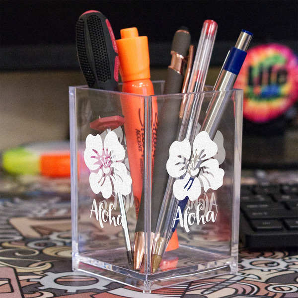 Preppy Hibiscus Acrylic Pen Holder - In Context