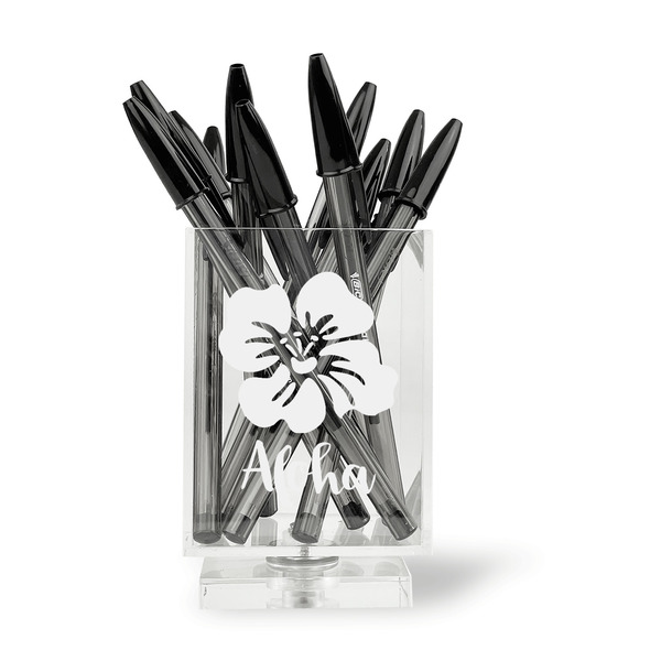 Preppy Hibiscus Acrylic Pencil Holder - FRONT