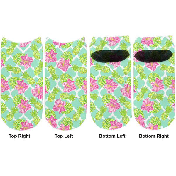 Preppy Hibiscus Adult Ankle Socks - Double Pair - Front and Back - Apvl