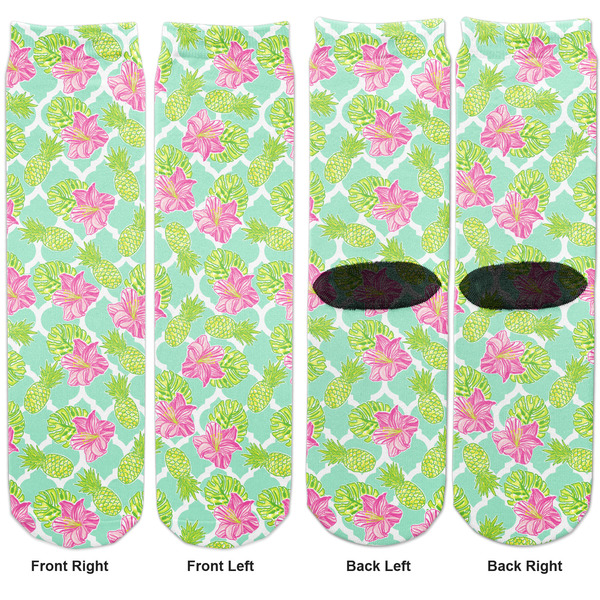 Preppy Hibiscus Adult Crew Socks - Double Pair - Front and Back - Apvl