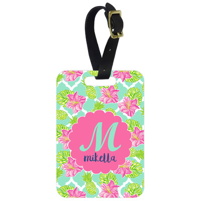Preppy Hibiscus Metal Luggage Tag w/ Name and Initial
