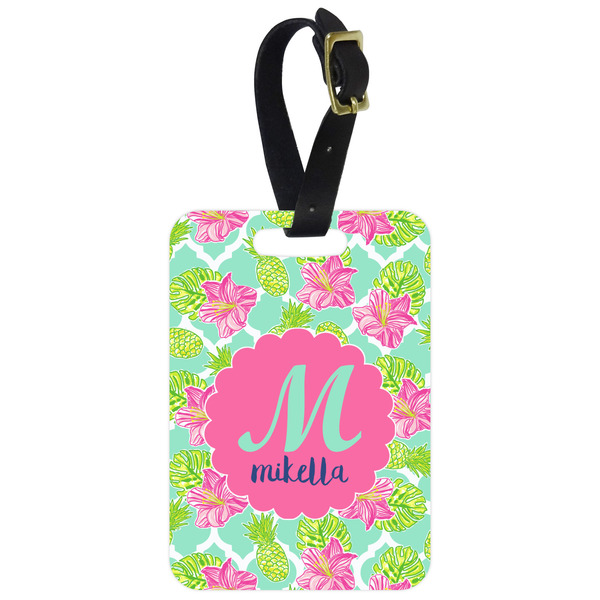 Custom Preppy Hibiscus Metal Luggage Tag w/ Name and Initial