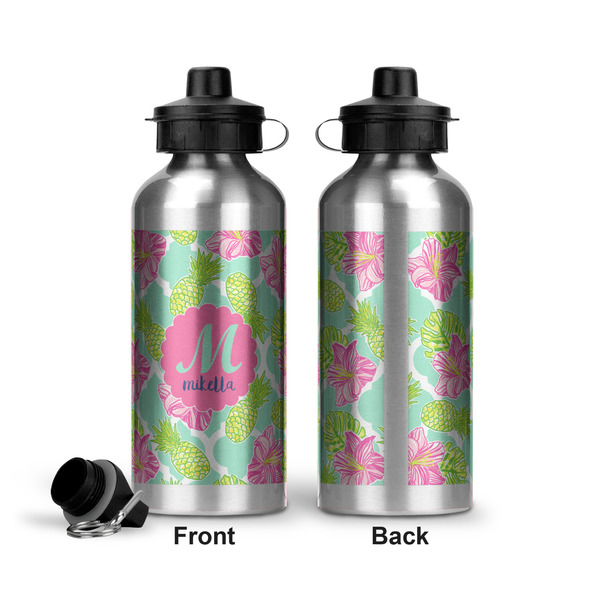Preppy Hibiscus Aluminum Water Bottle - Front and Back