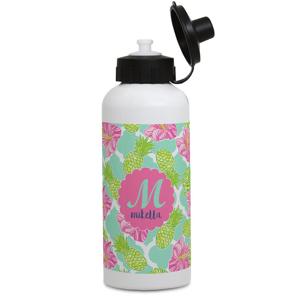 Custom Preppy Hibiscus Water Bottles - Aluminum - 20 oz - White (Personalized)