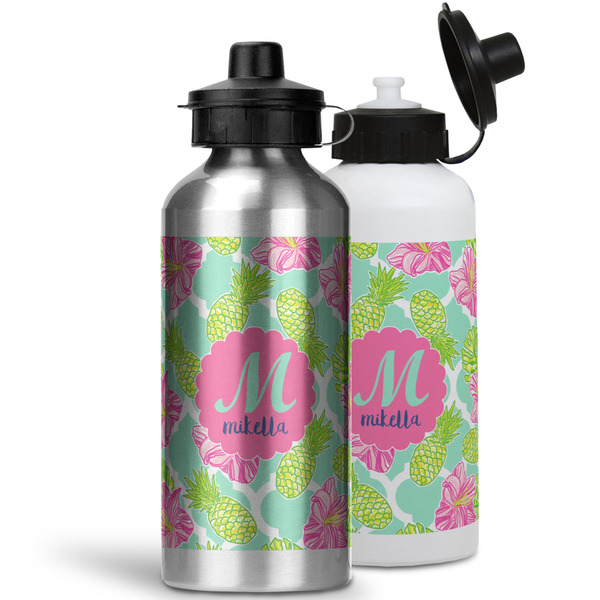 Preppy Hibiscus Aluminum Water Bottles - MAIN (white &silver)