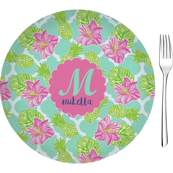 Custom Preppy Hibiscus Glass Appetizer / Dessert Plate 8" (Personalized)
