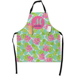 Preppy Hibiscus Apron With Pockets w/ Name and Initial