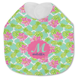 Preppy Hibiscus Jersey Knit Baby Bib w/ Name and Initial
