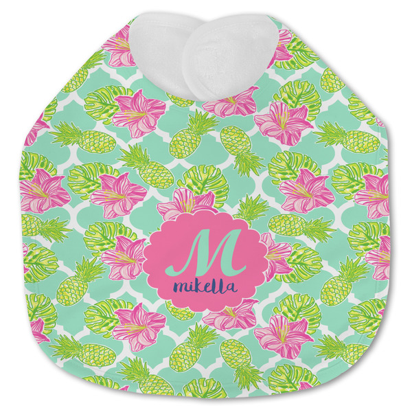 Custom Preppy Hibiscus Jersey Knit Baby Bib w/ Name and Initial