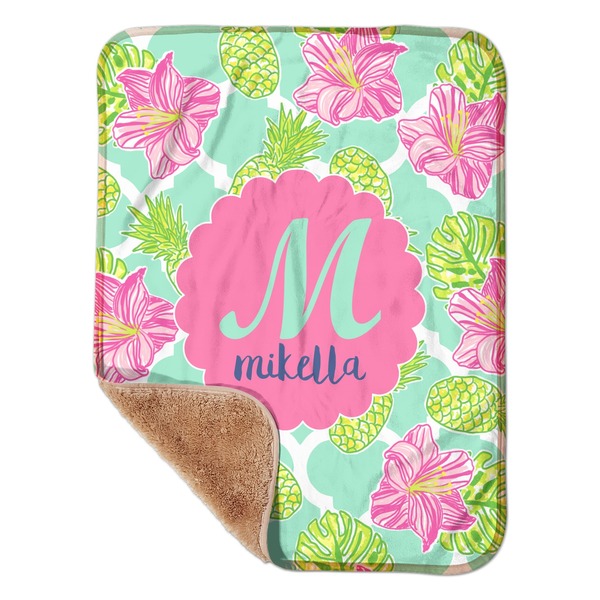 Custom Preppy Hibiscus Sherpa Baby Blanket - 30" x 40" w/ Name and Initial