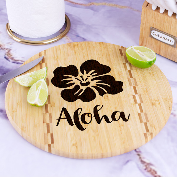 Preppy Hibiscus Bamboo Cutting Board - In Context