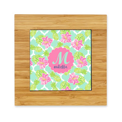 Preppy Hibiscus Bamboo Trivet with Ceramic Tile Insert (Personalized)
