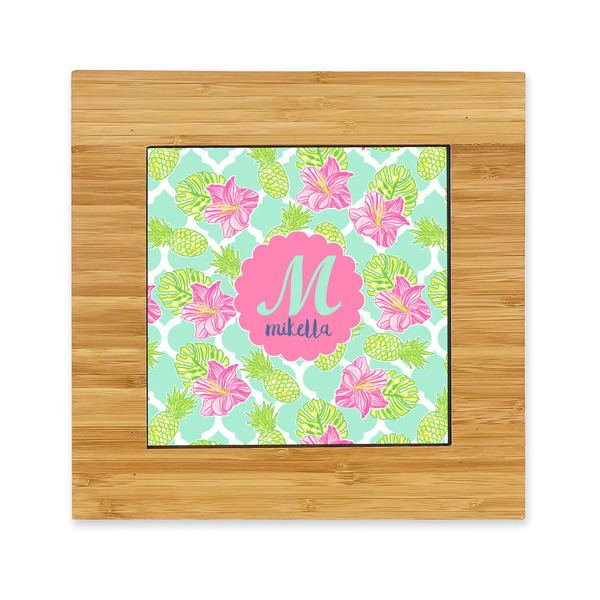 Custom Preppy Hibiscus Bamboo Trivet with Ceramic Tile Insert (Personalized)