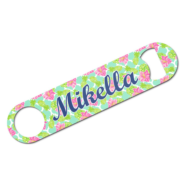 Custom Preppy Hibiscus Bar Bottle Opener - White w/ Name and Initial