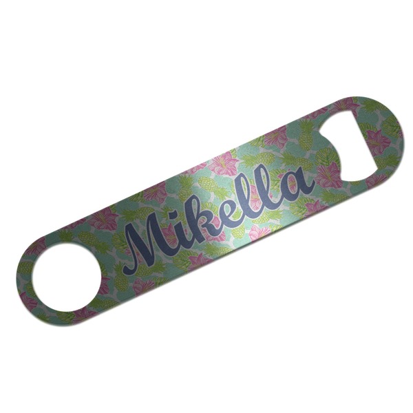 Custom Preppy Hibiscus Bar Bottle Opener - Silver w/ Name and Initial
